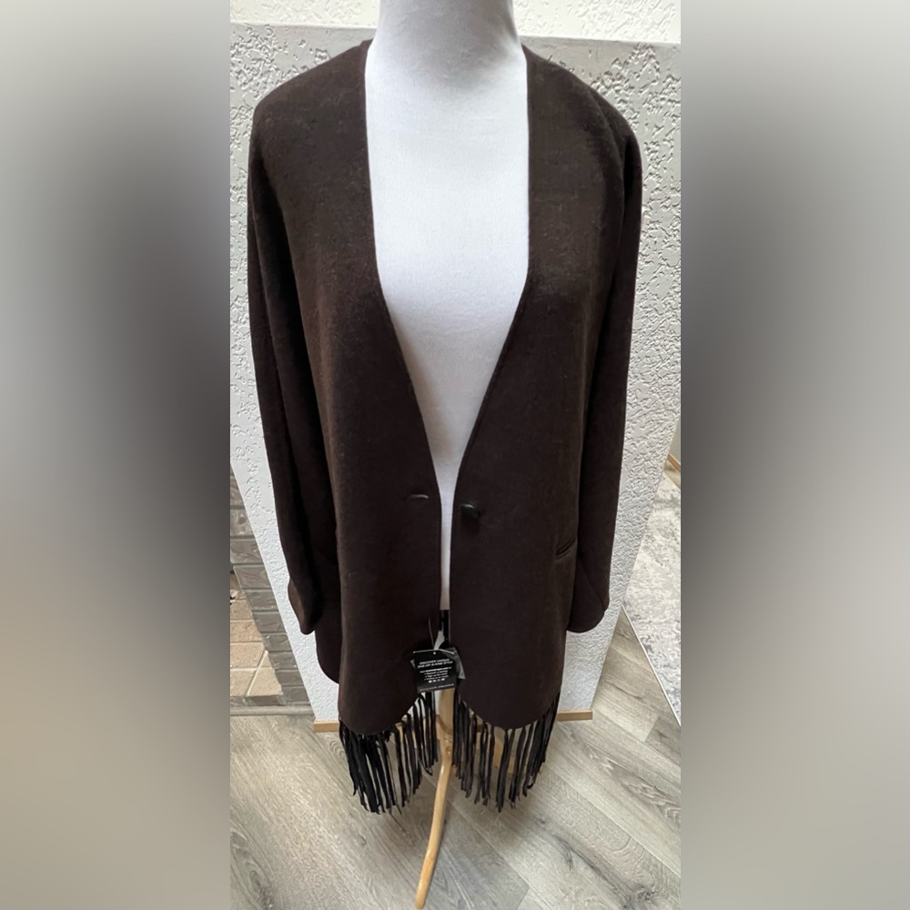 Boston Proper Boho Western Long Fringe Poncho L/XL